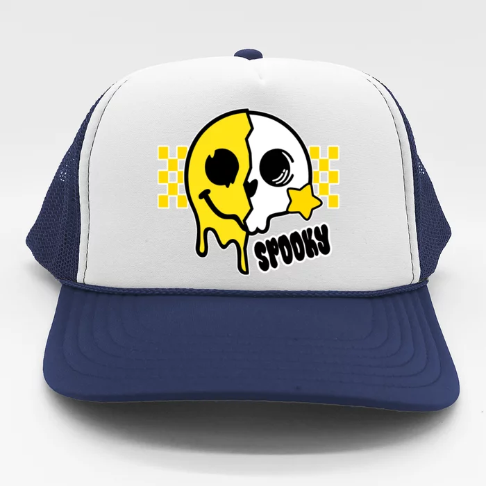 Spooky Retro Smile Skeleton Halloween Trucker Hat