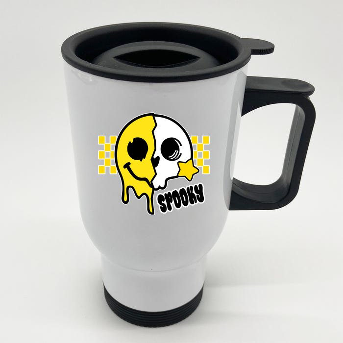 Spooky Retro Smile Skeleton Halloween Front & Back Stainless Steel Travel Mug