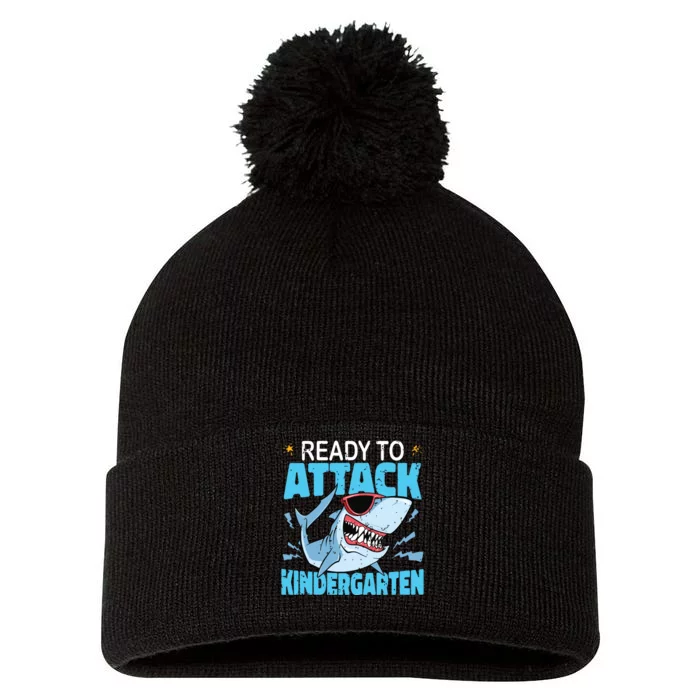 Shark Ready To Attack Kindergarten First Day Of School Pom Pom 12in Knit Beanie