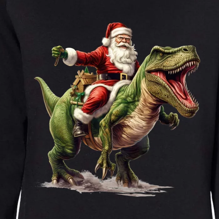 Santa Riding Trex Christmas Trex Funny Christmas Trex Gift Womens California Wash Sweatshirt