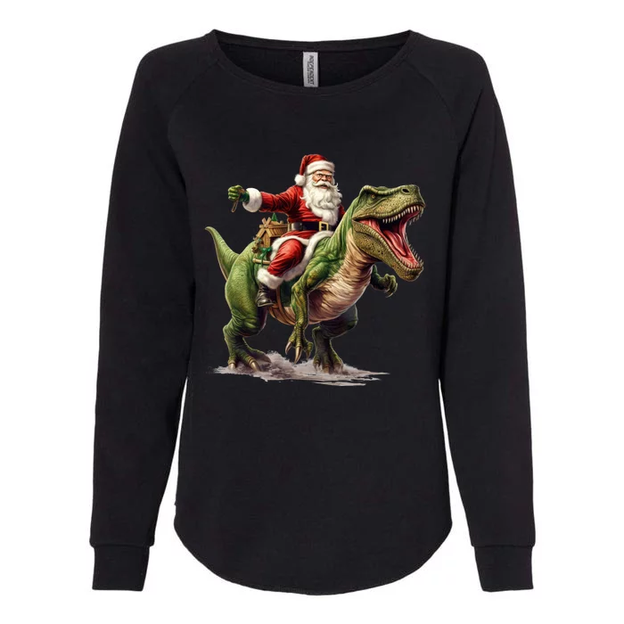 Santa Riding Trex Christmas Trex Funny Christmas Trex Gift Womens California Wash Sweatshirt