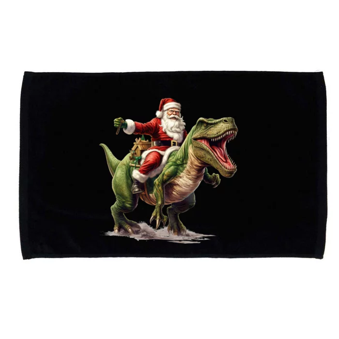 Santa Riding Trex Christmas Trex Funny Christmas Trex Gift Microfiber Hand Towel