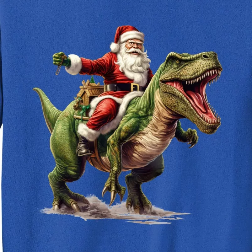 Santa Riding Trex Christmas Trex Funny Christmas Trex Gift Tall Sweatshirt