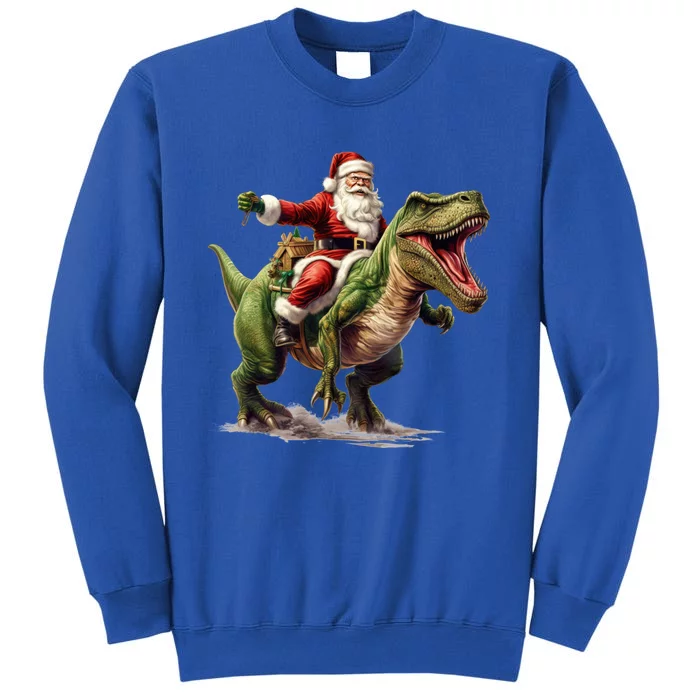 Santa Riding Trex Christmas Trex Funny Christmas Trex Gift Tall Sweatshirt