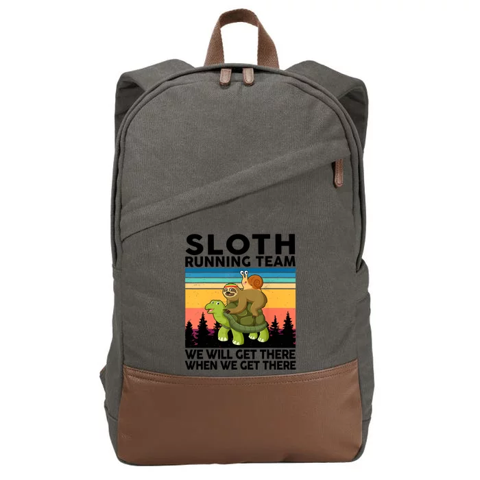 Sloth Running Team Women Men Gift Funny Running Cotton Canvas Backpack