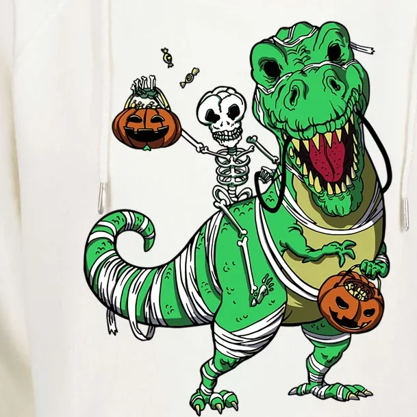 Skeleton Riding T Rex Dinosaur Halloween Funny Great Gift Womens Funnel Neck Pullover Hood