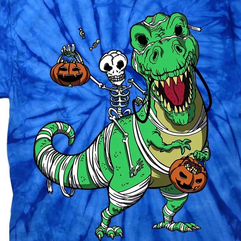 Skeleton Riding T Rex Dinosaur Halloween Funny Great Gift Tie-Dye T-Shirt