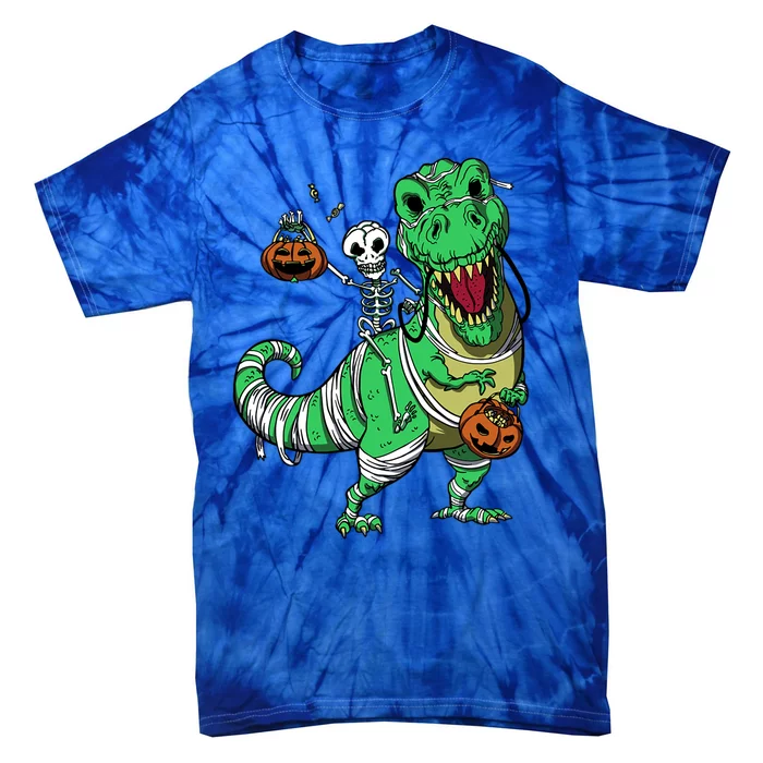 Skeleton Riding T Rex Dinosaur Halloween Funny Great Gift Tie-Dye T-Shirt