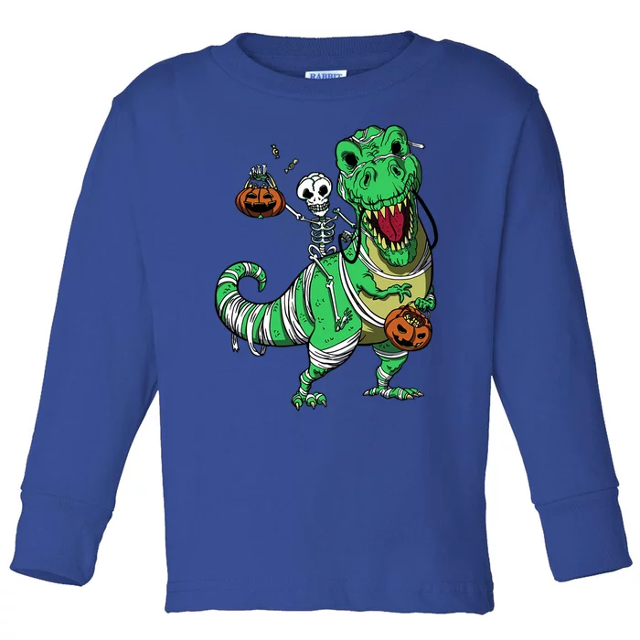 Skeleton Riding T Rex Dinosaur Halloween Funny Great Gift Toddler Long Sleeve Shirt