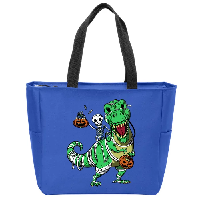 Skeleton Riding T Rex Dinosaur Halloween Funny Great Gift Zip Tote Bag