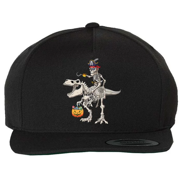 Skeleton Riding T Rex Dinosaur Cute Halloween Costume Gift Wool Snapback Cap