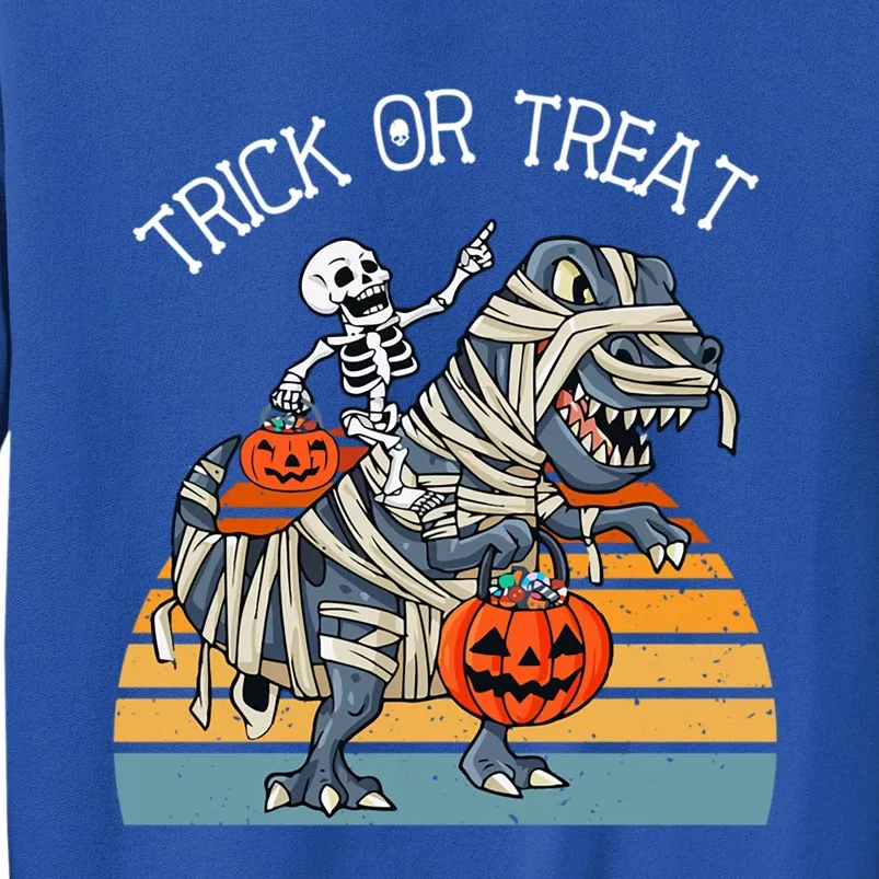 Skeleton Riding TRex Trick Or Treat Love Dinosaurs Gift Tall Sweatshirt