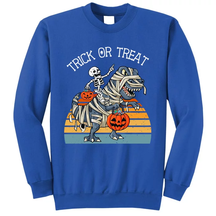 Skeleton Riding TRex Trick Or Treat Love Dinosaurs Gift Tall Sweatshirt