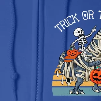 Skeleton Riding TRex Trick Or Treat Love Dinosaurs Gift Full Zip Hoodie