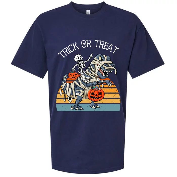 Skeleton Riding TRex Trick Or Treat Love Dinosaurs Gift Sueded Cloud Jersey T-Shirt