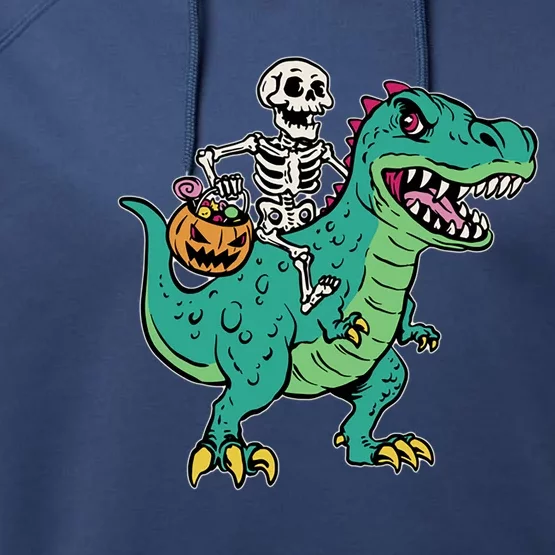 Skeleton Riding TRex Funny Halloween Gift Performance Fleece Hoodie