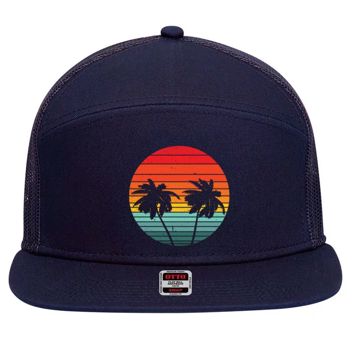 Summer Retro Tropical Sunset 7 Panel Mesh Trucker Snapback Hat