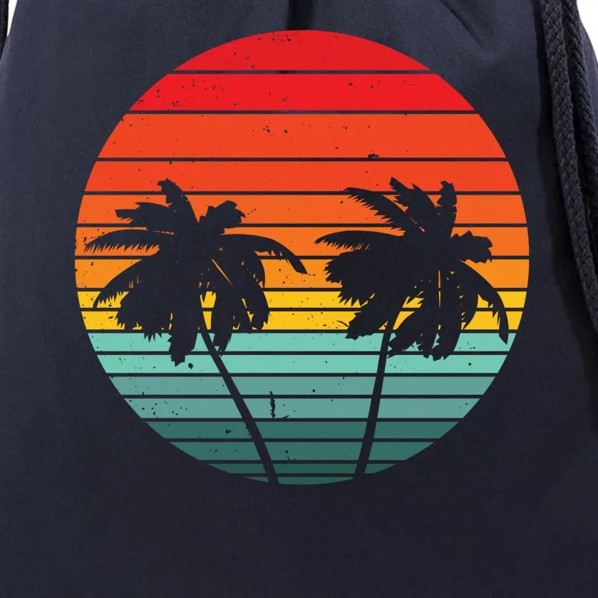 Summer Retro Tropical Sunset Drawstring Bag