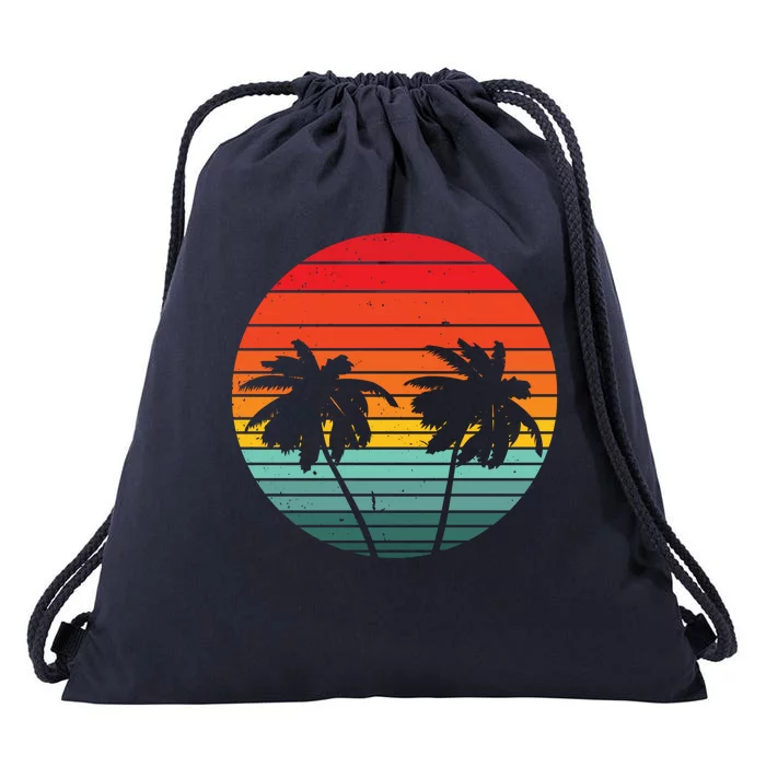 Summer Retro Tropical Sunset Drawstring Bag