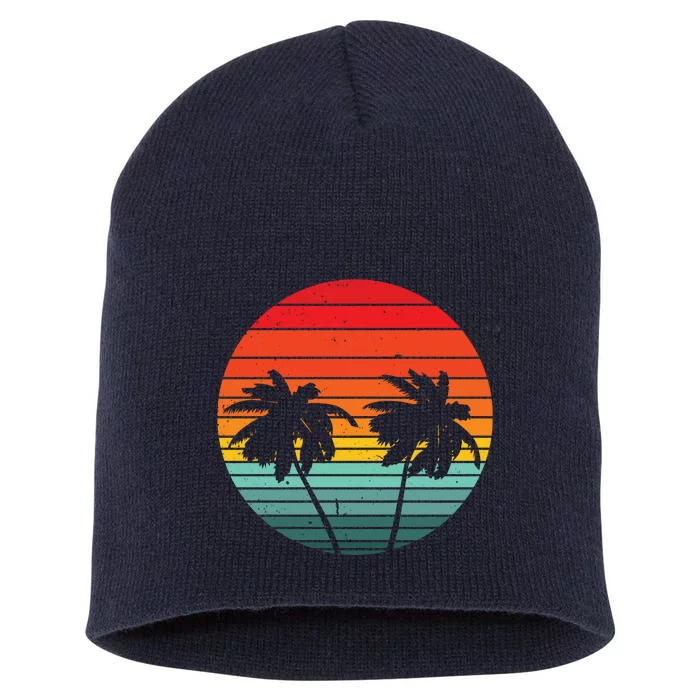 Summer Retro Tropical Sunset Short Acrylic Beanie