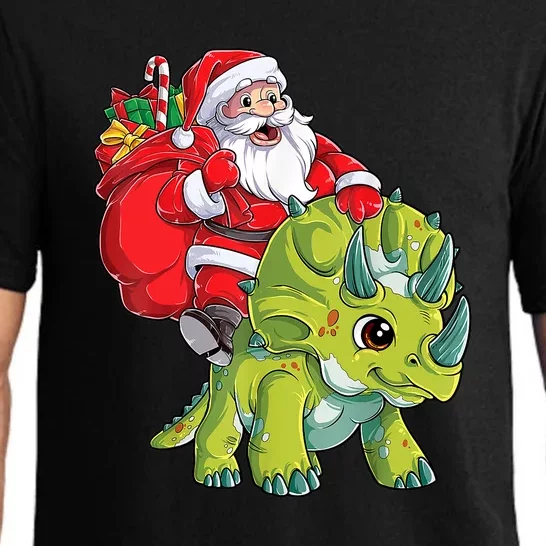 Santa Riding Triceratops Dinosaur Christmas Boys Xmas Squad Pajama Set