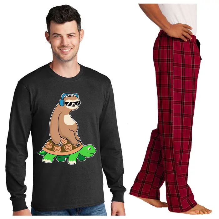 Sloth Riding Turtle Lazy Sloth Gift Long Sleeve Pajama Set