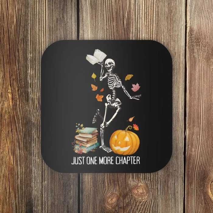 Skeleton Reading Teacher Halloween Librarian Coaster