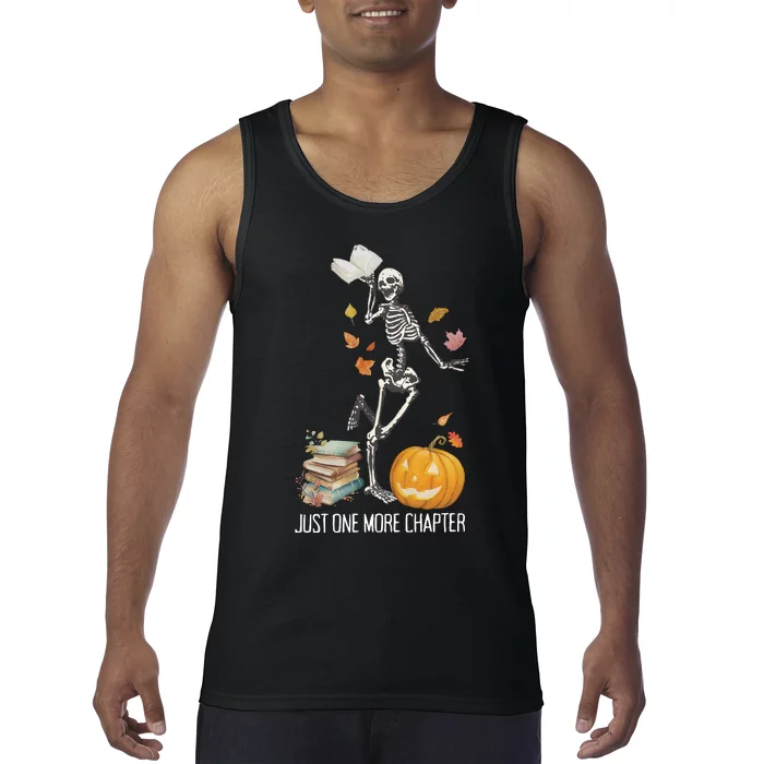 Skeleton Reading Teacher Halloween Librarian Tank Top