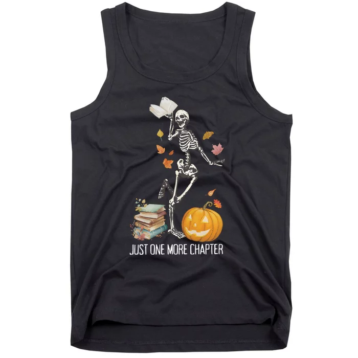 Skeleton Reading Teacher Halloween Librarian Tank Top