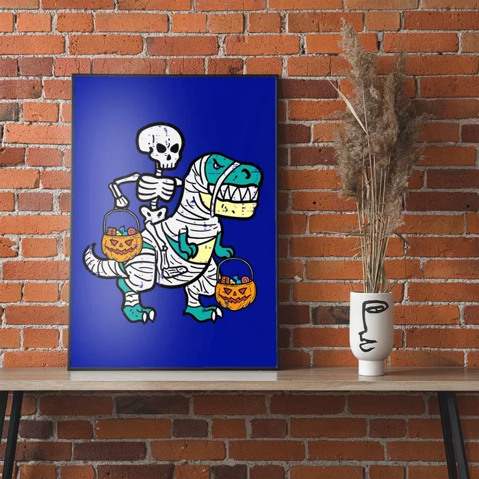 Skeleton Riding Trex Dino Halloween Boy Poster