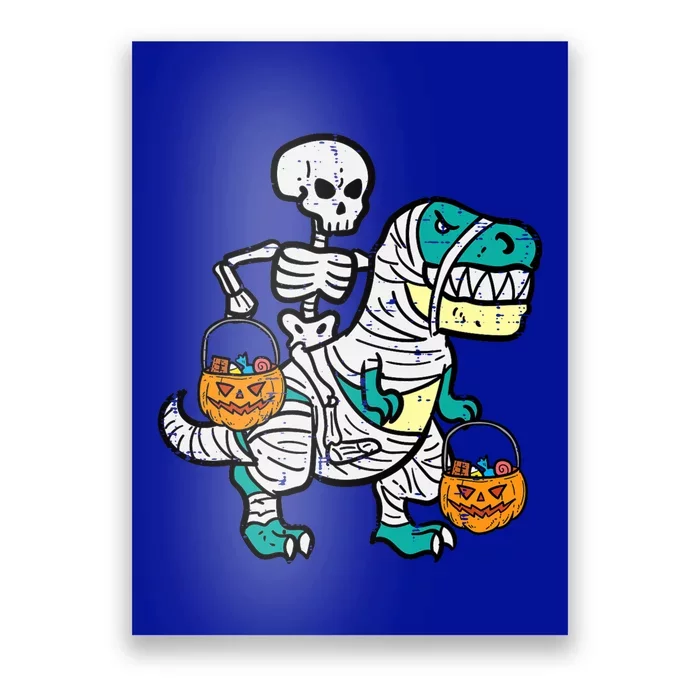 Skeleton Riding Trex Dino Halloween Boy Poster