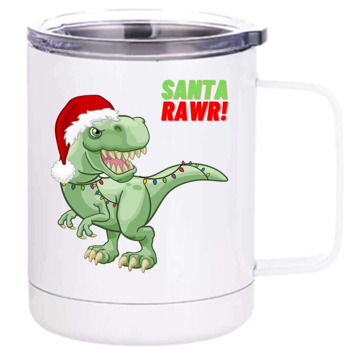 Santa Rawr! Tee Fa Ra Rawr Dinosaur Tgiftrex Christmas Gift Front & Back 12oz Stainless Steel Tumbler Cup