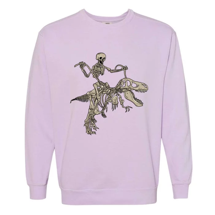 Skeleton Riding TRex Cute Dino Lovers Funny Gift Cute Gift Garment-Dyed Sweatshirt