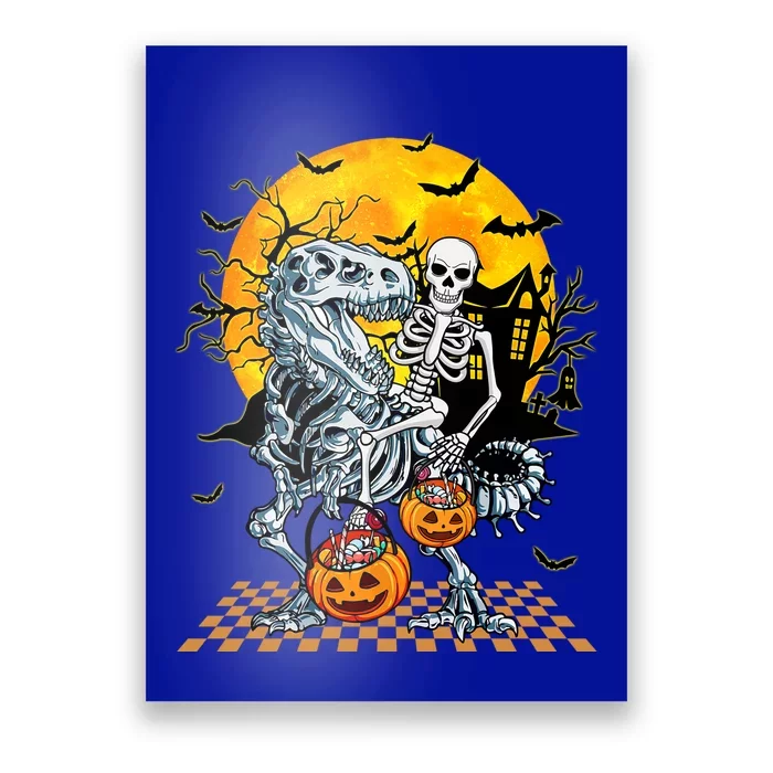 Skeleton Riding Trex Dino Halloween Gift Poster