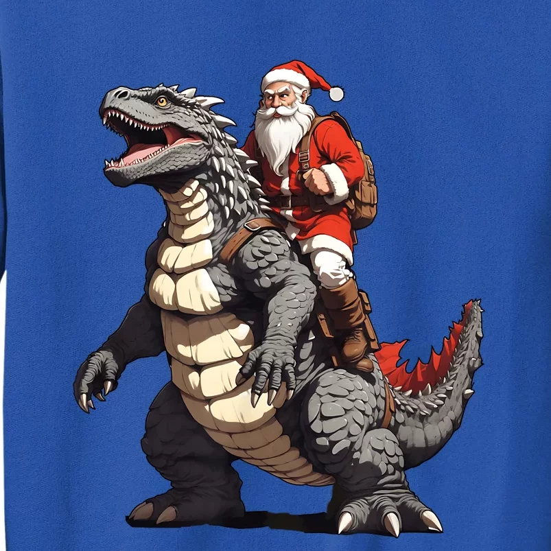 Santa Riding The Japanese Monster Kaiju For Christmas Tall Sweatshirt