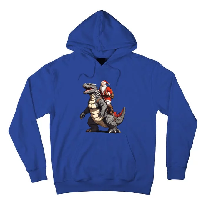 Santa Riding The Japanese Monster Kaiju For Christmas Tall Hoodie