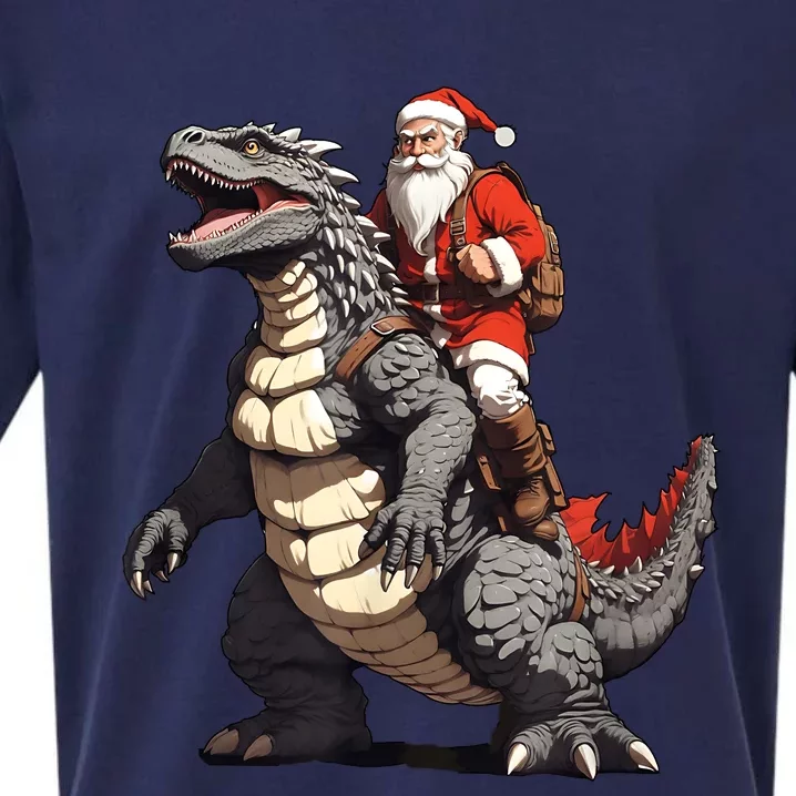 Santa Riding The Japanese Monster Kaiju For Christmas Sueded Cloud Jersey T-Shirt