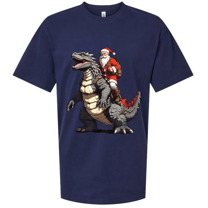 Santa Riding The Japanese Monster Kaiju For Christmas Sueded Cloud Jersey T-Shirt