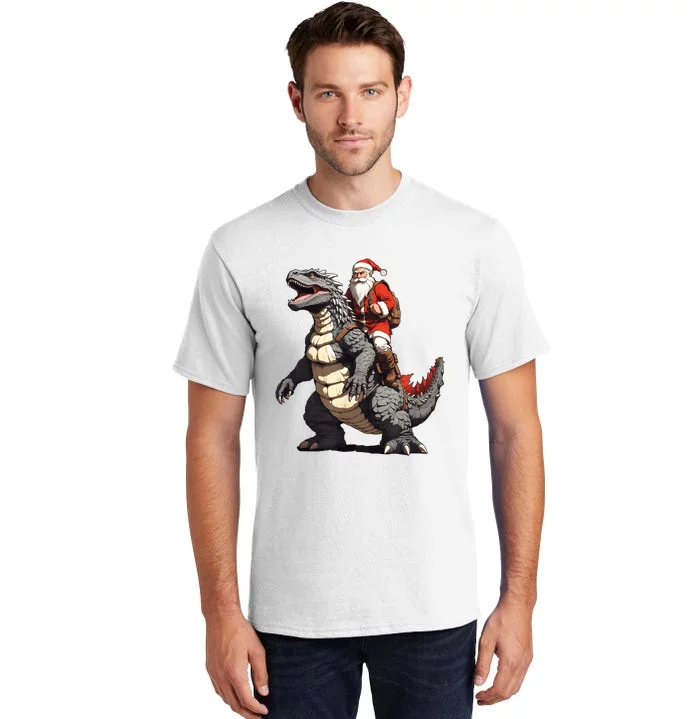 Santa Riding The Japanese Monster Kaiju For Christmas Tall T-Shirt