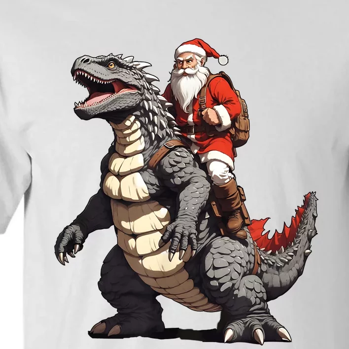 Santa Riding The Japanese Monster Kaiju For Christmas Tall T-Shirt