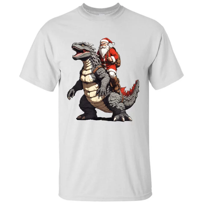 Santa Riding The Japanese Monster Kaiju For Christmas Tall T-Shirt