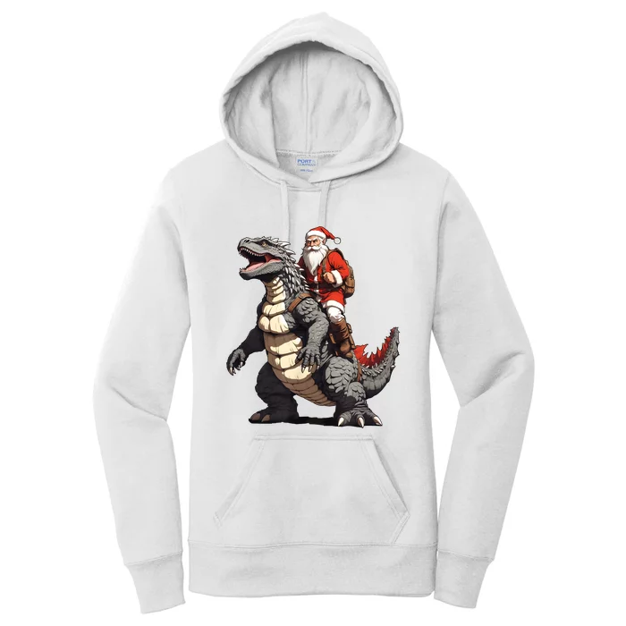 Santa Riding The Japanese Monster Kaiju For Christmas Women's Pullover Hoodie