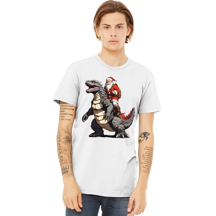 Santa Riding The Japanese Monster Kaiju For Christmas Premium T-Shirt