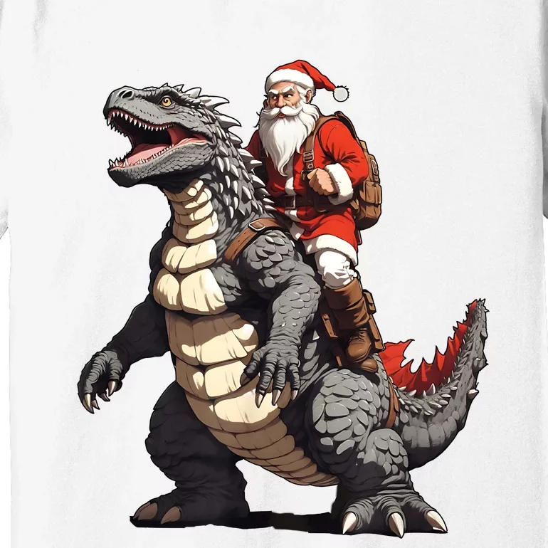 Santa Riding The Japanese Monster Kaiju For Christmas Premium T-Shirt