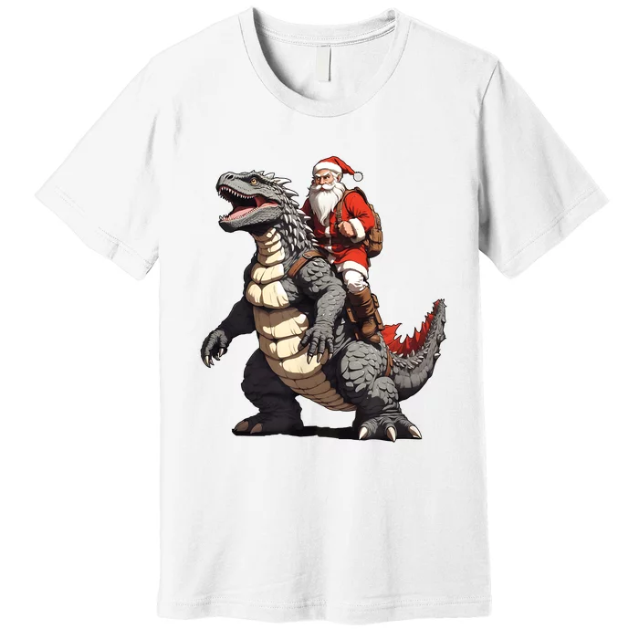 Santa Riding The Japanese Monster Kaiju For Christmas Premium T-Shirt