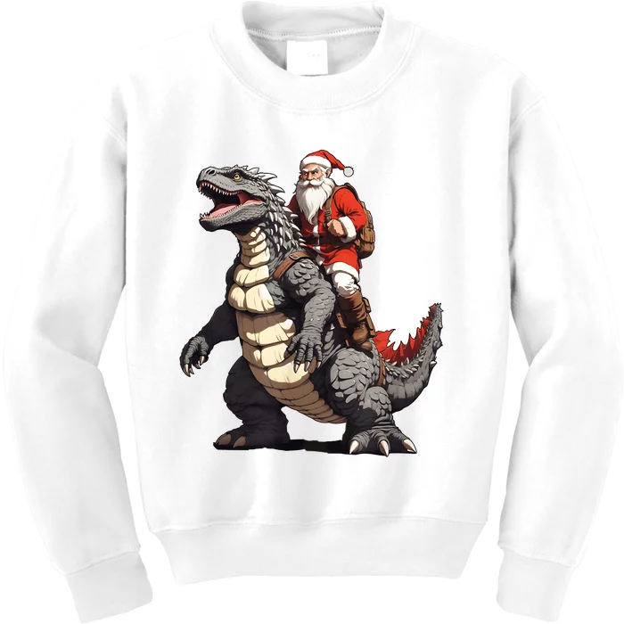 Santa Riding The Japanese Monster Kaiju For Christmas Kids Sweatshirt