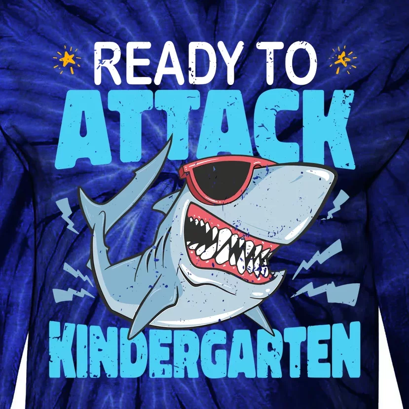 Shark Ready To Attack Kindergarten First Day Of School Tie-Dye Long Sleeve Shirt