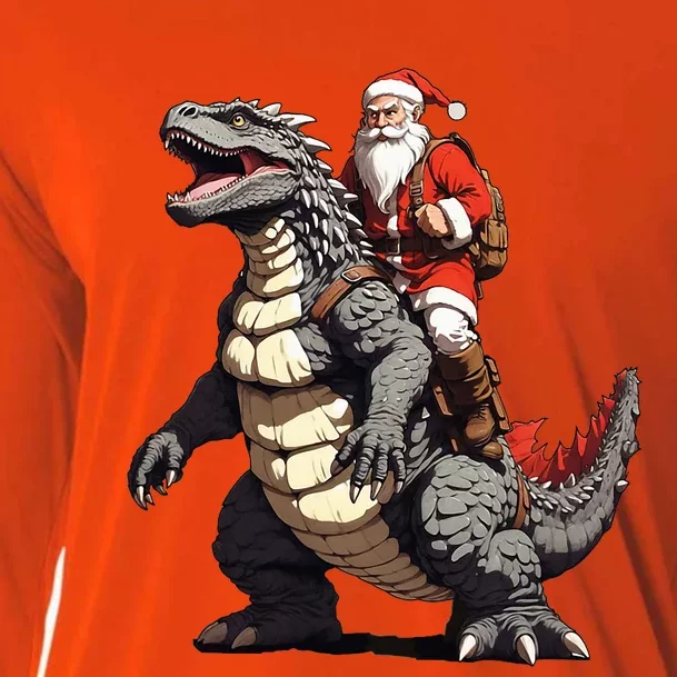 Santa Riding The Japanese Monster Kaiju for Christmas Cooling Performance Long Sleeve Crew