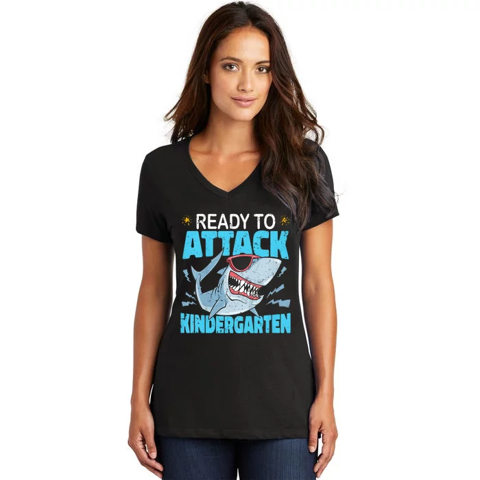 Shark Ready To Attack Kindergarten First Day Of School Women's V-Neck T-Shirt