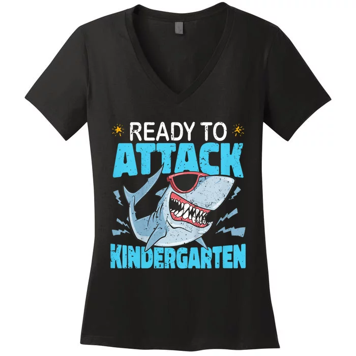 Shark Ready To Attack Kindergarten First Day Of School Women's V-Neck T-Shirt